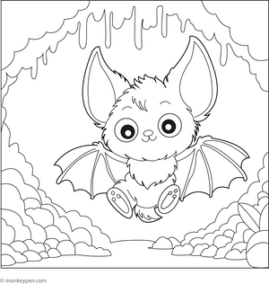 Bat in Magical Cave Coloring Page