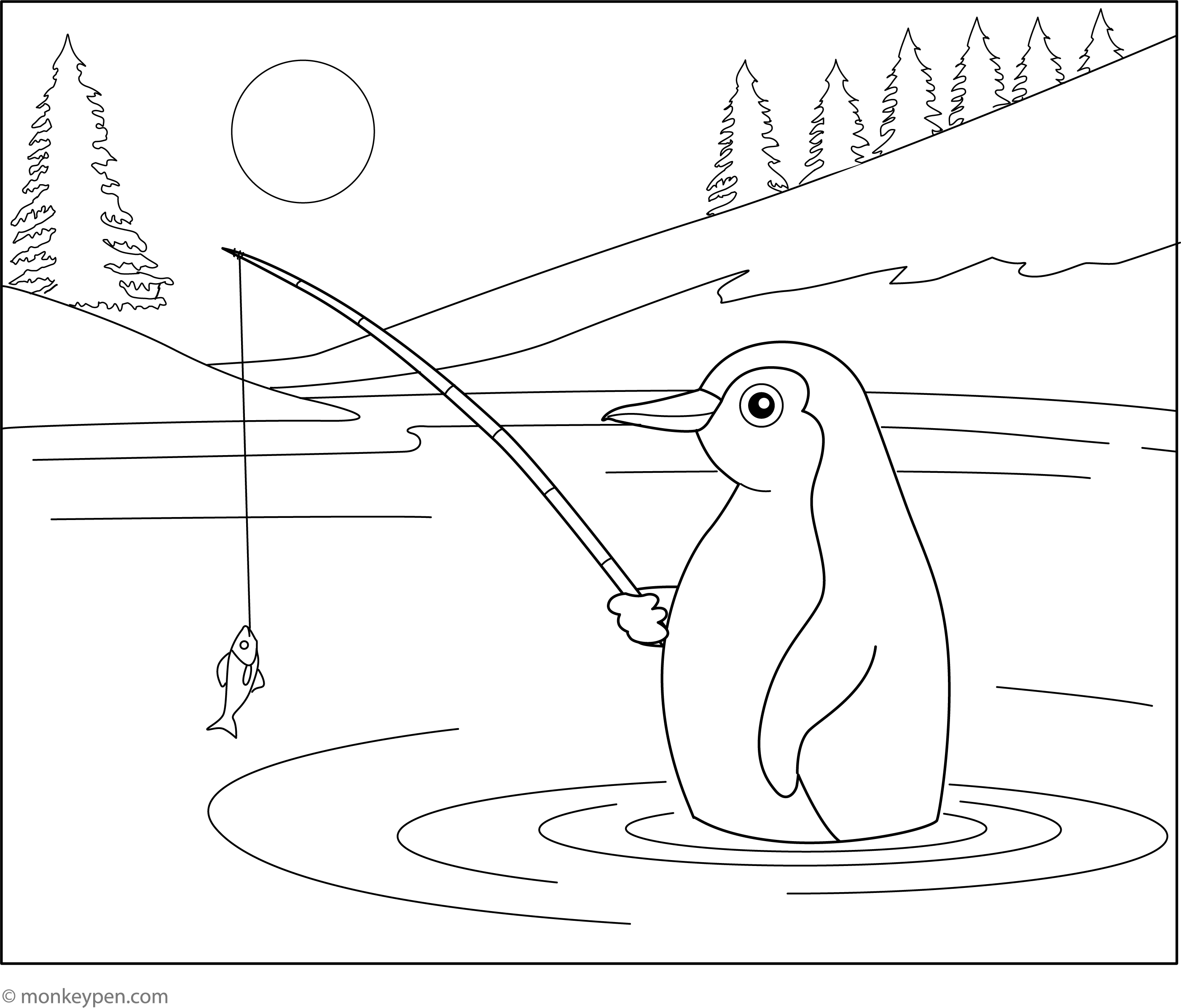coloring pages of fishing pole Free Printable Fishing Penguin Coloring Page – Fun for Kids