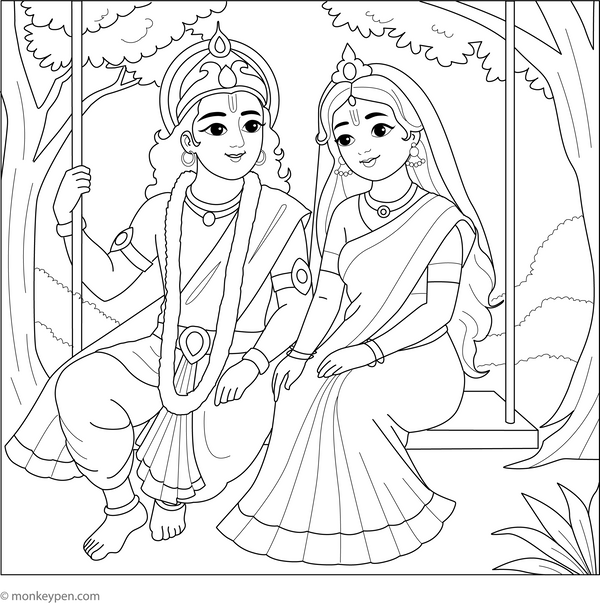 Radha and Krishna Coloring Page – fun and educational printable for children