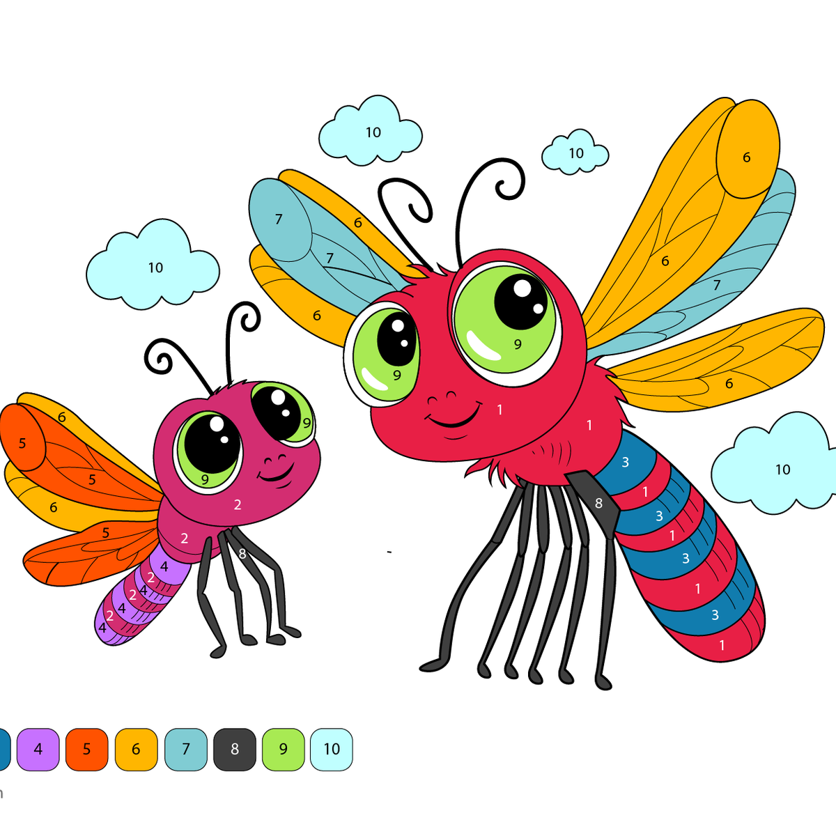 Dragonfly Color by Number – Free Printable for Kids