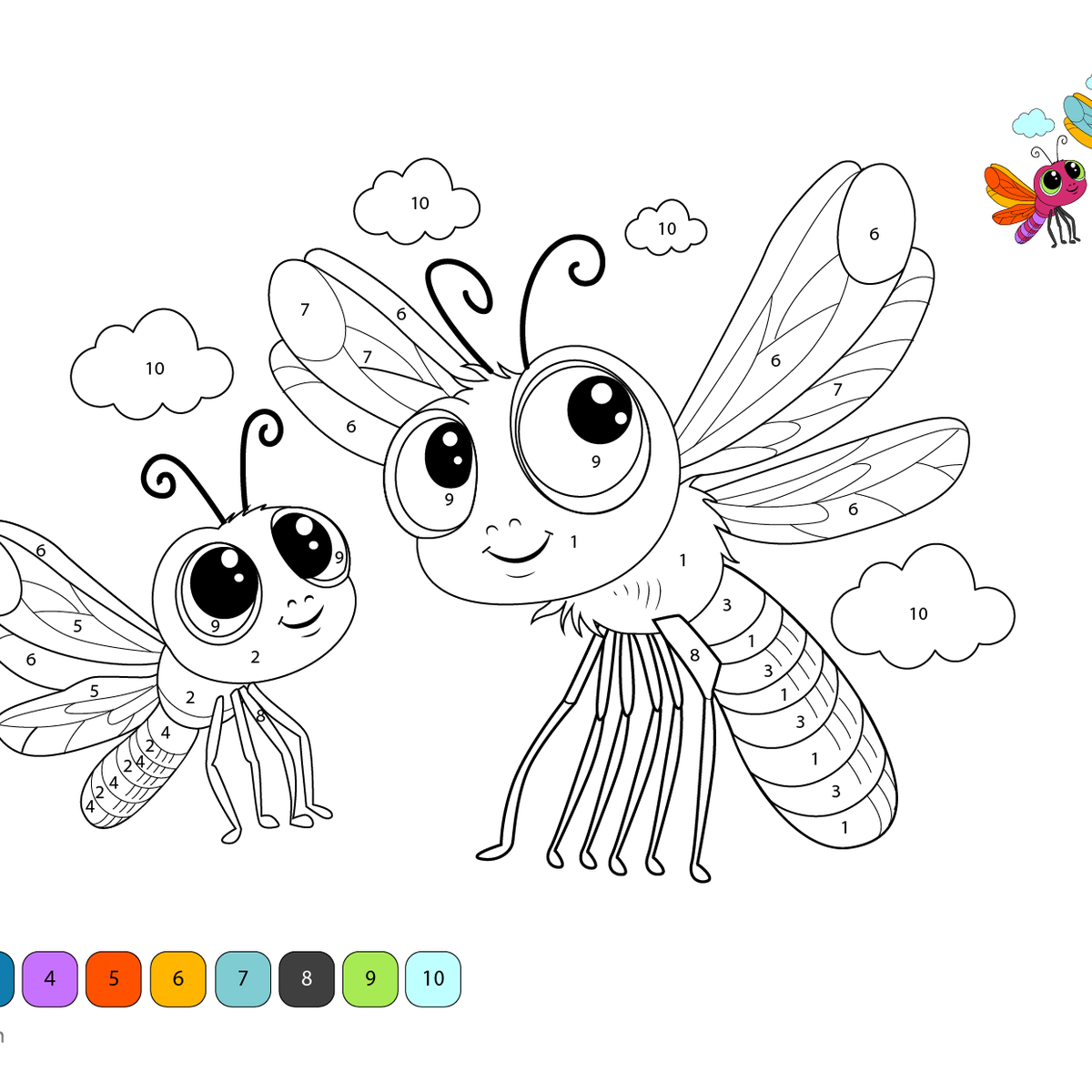 Dragonfly Color by Number – Free Printable for Kids