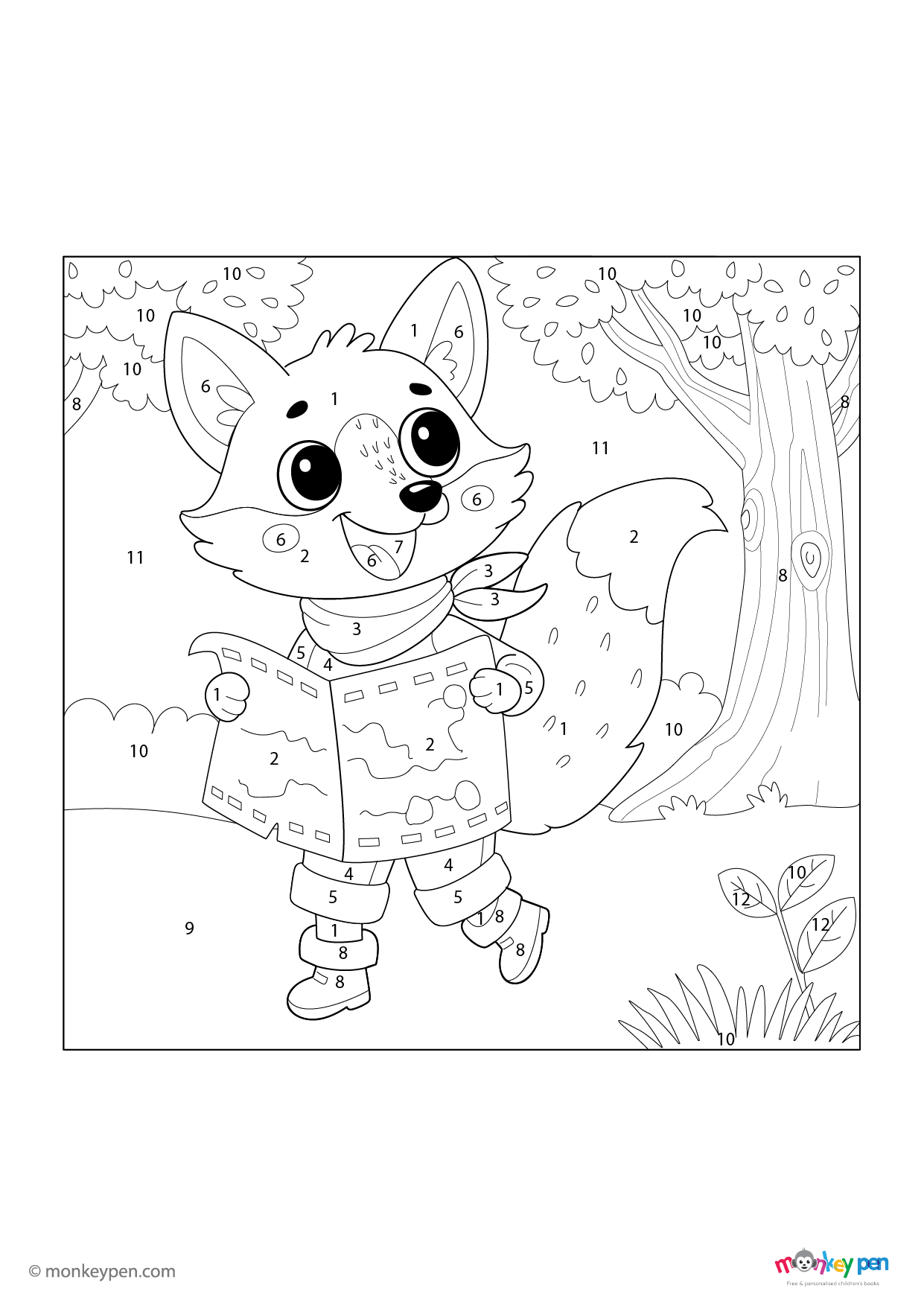 Fox Color by Number | Print & Color Free Pages for Kids