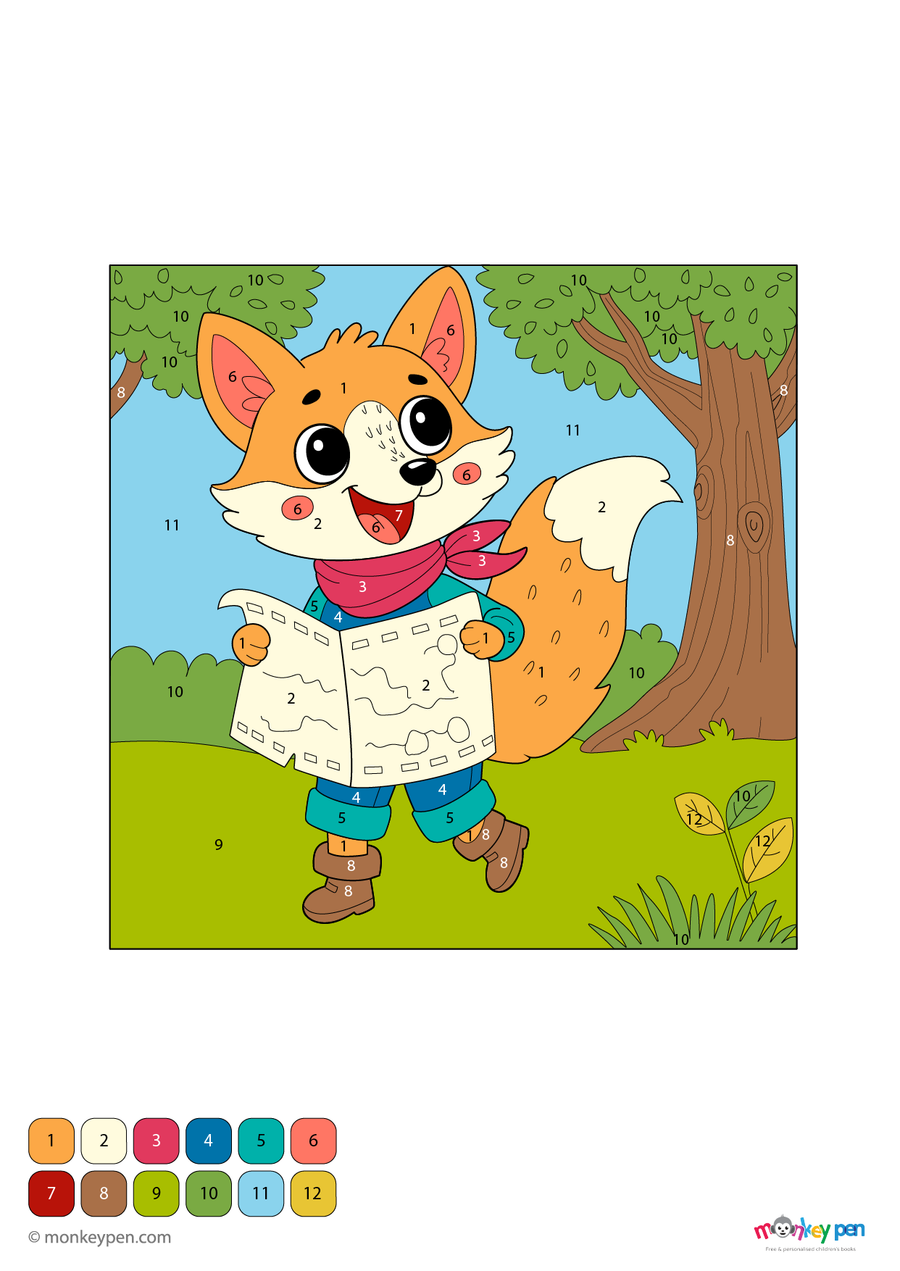 Fox Color by Number | Print & Color Free Pages for Kids