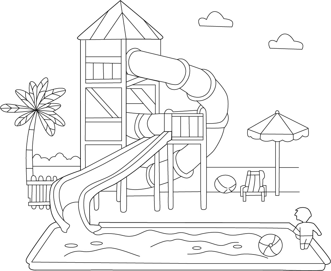 Water Park Colouring Pages Printable