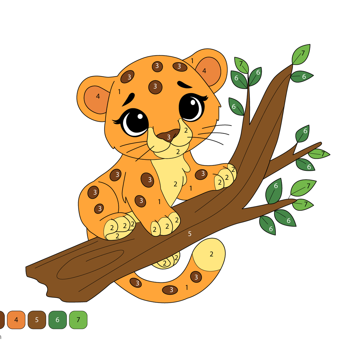 Baby Leopard – Color by Number Jungle PDF for Toddlers