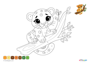 A cute baby leopard lying peacefully in the wild, shown in a color-by-number format. This free downloadable PDF coloring activity helps children explore wildlife while practicing numbers and colors.
