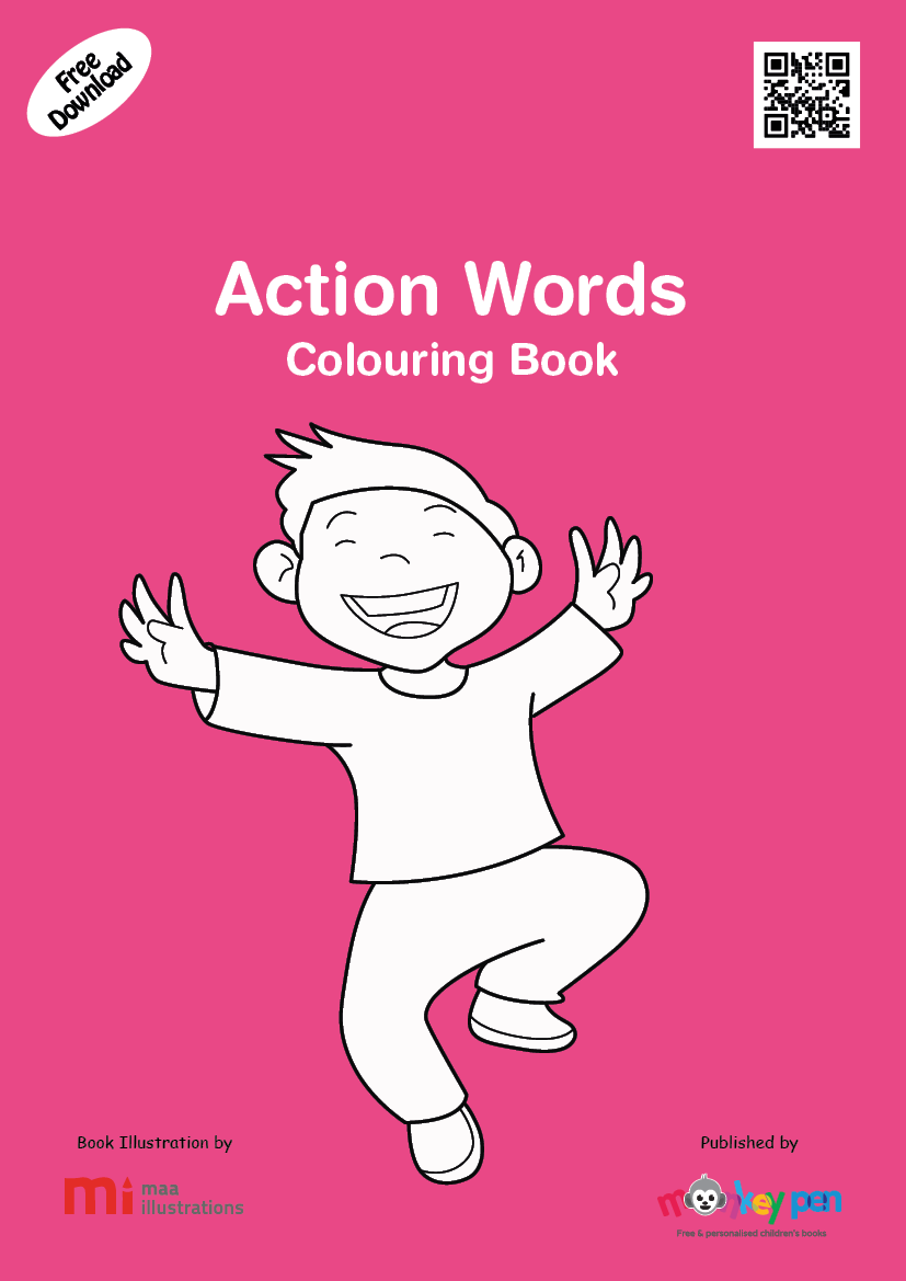 Action Words Coloring Book – Printable PDF for Kids