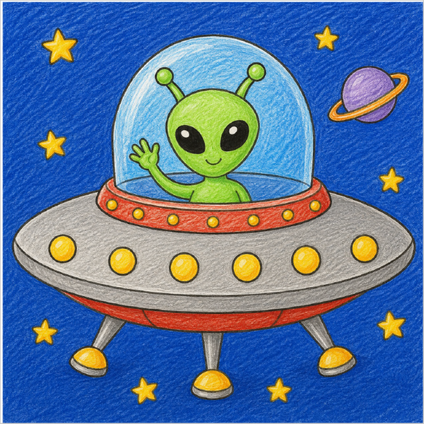 Easy alien spaceship sketch for children