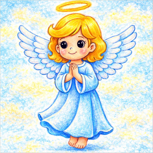 How to draw an angel step by step, easy heavenly character drawing tutorial for kids and beginners with simple sketch