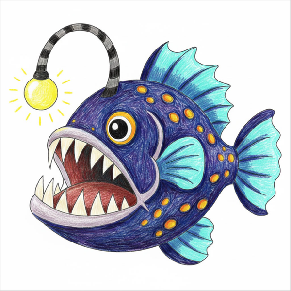 How to Draw an Anglerfish – Step-by-Step Deep Sea Fish Drawing for Kids