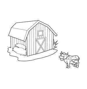 Cowshed  coloring page – printable animal drawing for children