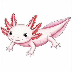 Smooth axolotl sketch demonstrating easy drawing steps.