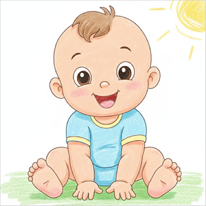 Baby drawing showing a happy expression and adorable features.