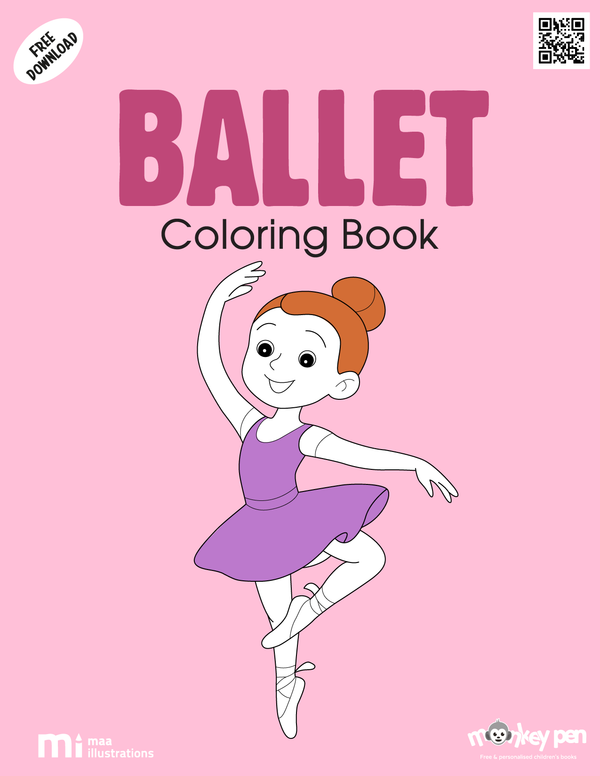 Ballet Coloring Book for children featuring dancers, tutus, and ribbons, capturing the elegance of ballet in a printable activity.