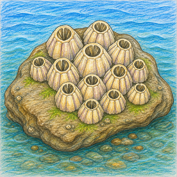 Step-by-step barnacles drawing tutorial for kids showing how to draw barnacles with simple shapes and easy lines.