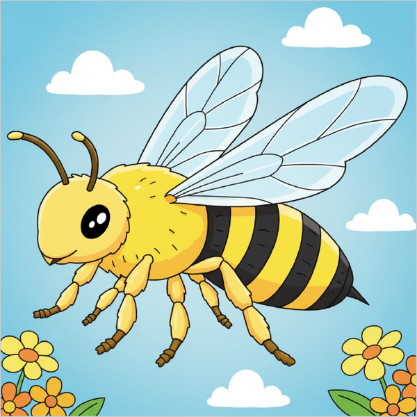 Easy bee drawing for kids step by step, cute cartoon bee sketch tutorial, simple insect drawing guide for beginners