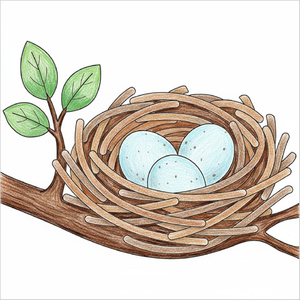 Cute Bird Nest illustration with easy outlines