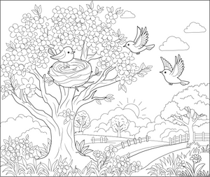 Bird Nest In Spring Time coloring page – fun and educational printable for children