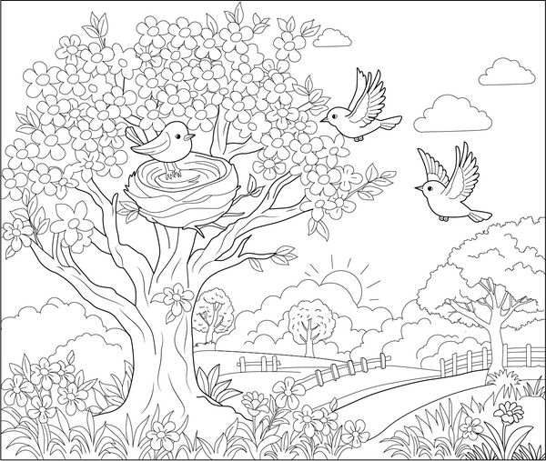 Bird Nest In Spring Time coloring page – fun and educational printable for children