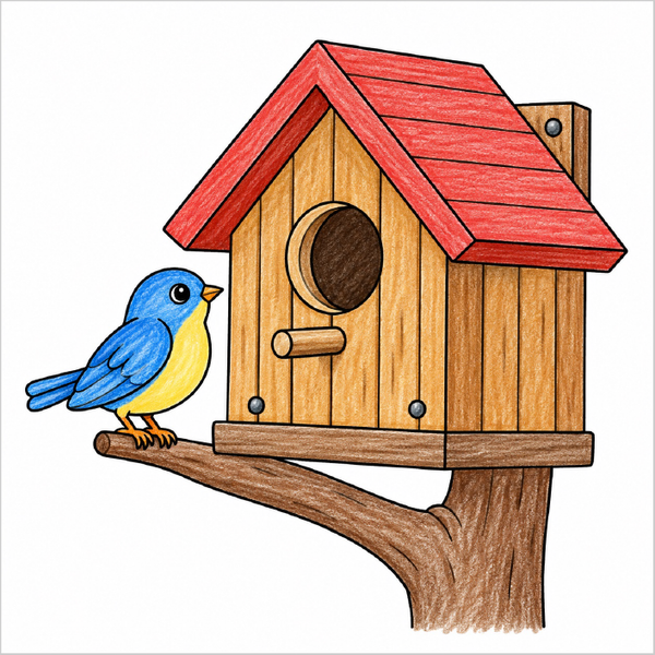 Easy birdhouse drawing for children