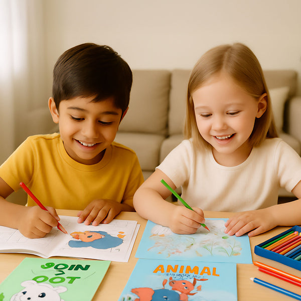 Boy and girl doing the coloring
