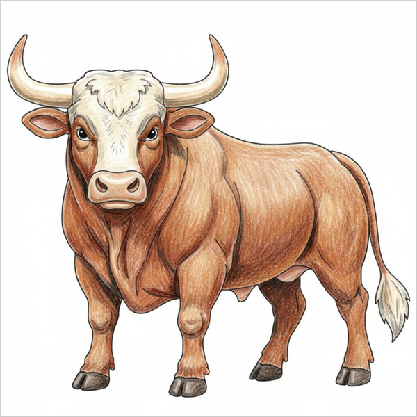 How to draw a bull easily for kids using basic shapes and structured drawing steps.