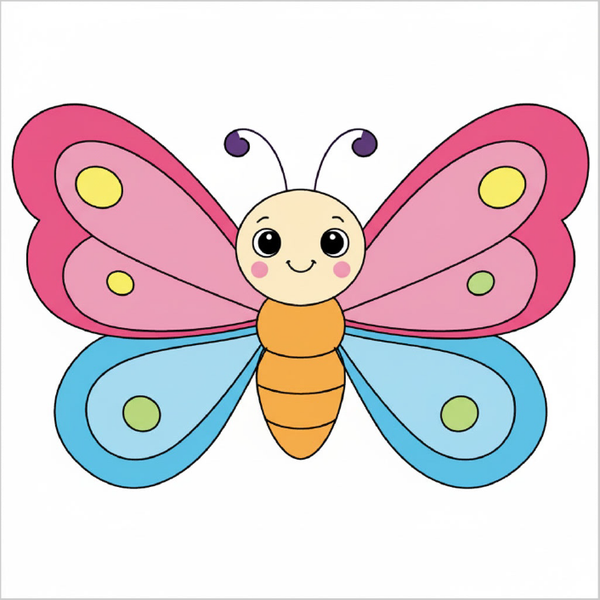 How to draw a butterfly step by step for kids, easy cute butterfly drawing tutorial, simple insect sketch for beginners