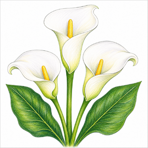 Step-by-step calla lily drawing tutorial for kids showing how to draw a calla lily flower with simple shapes and easy lines.
