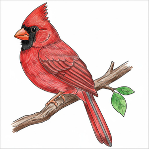 Simple cardinal illustration built using easy circles and curved lines.