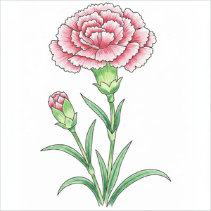 How to draw a carnation step-by-step for kids in a simple flower drawing tutorial using basic shapes and lines.