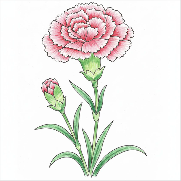 How to Draw a Carnation – Simple Step-by-Step Flower Drawing for Kids