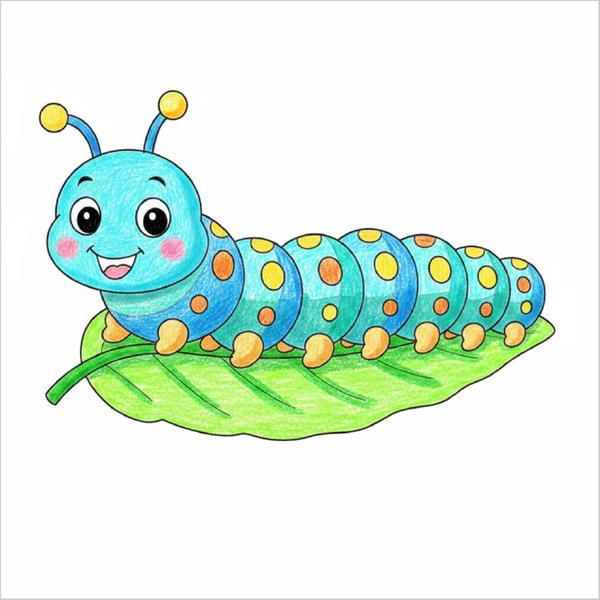 How to draw a caterpillar easily for kids using basic circle shapes and segmented body design.