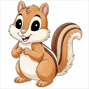 Easy chipmunk illustration for children featuring fluffy cheeks and simple line art.
