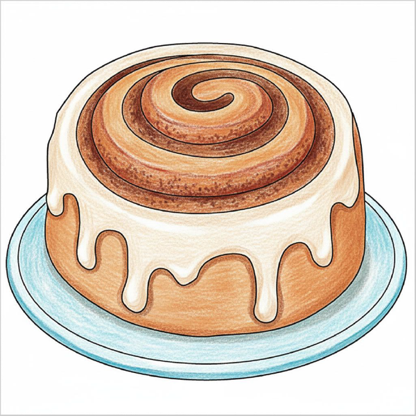 How to draw a cinnamon roll easily for kids using basic shapes and beginner-friendly steps.