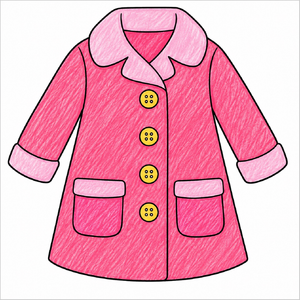 How to draw a coat step-by-step with easy drawing instructions for kids, showing the final coat drawing.