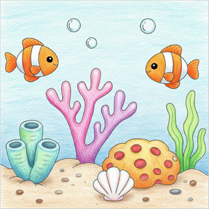 Cute Coral Reef illustration with easy outlines