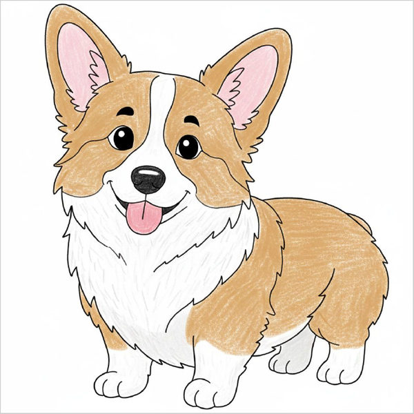 Step-by-step corgi drawing tutorial for kids showing how to draw a cute dog using simple shapes and easy lines.