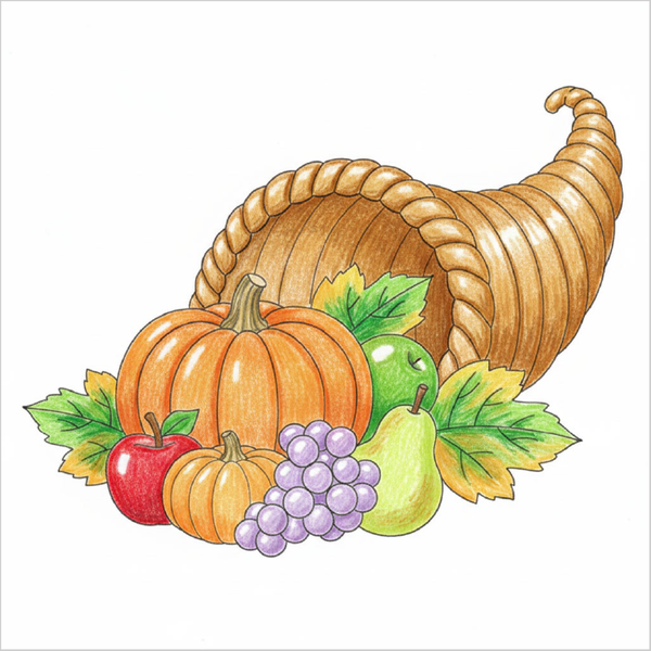 How to Draw a Cornucopia – Step-by-Step Harvest Drawing for Kids