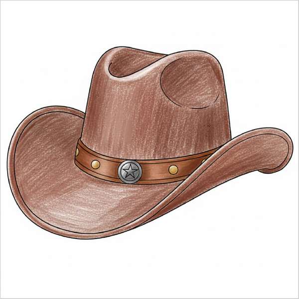 Easy guide showing how to draw a cowboy hat step by step for kids.