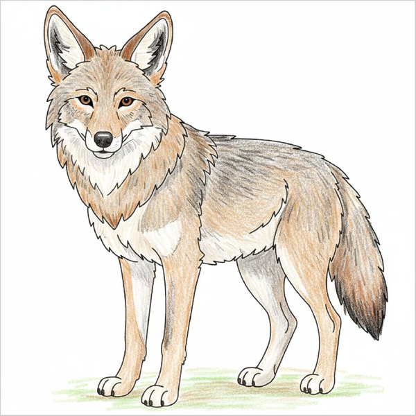 How to draw a coyote easily with simple step-by-step instructions for children learning animal drawing.
