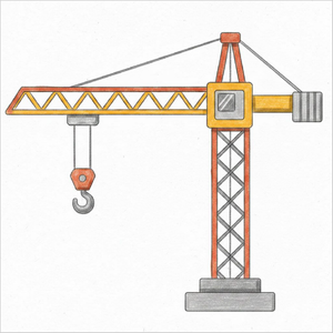 Step-by-step crane machine drawing with claw and toy details.
