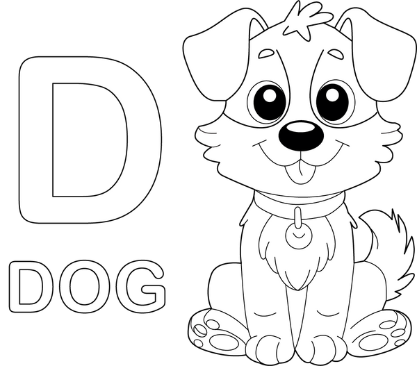 D for Dog coloring page – fun and educational printable for children