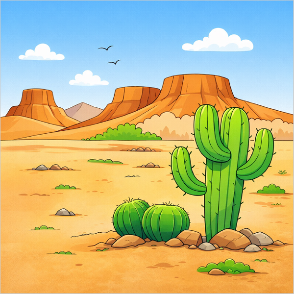 How to draw a desert step by step for kids, easy desert landscape drawing tutorial, simple scenery sketch guide for beginners