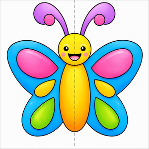How to draw a symmetry butterfly step by step for kids, easy mirror drawing activity tutorial, simple butterfly art sketch guide