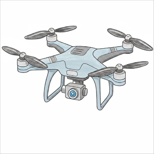How to draw a drone step-by-step for kids in a simple technology drawing tutorial using basic shapes and lines.