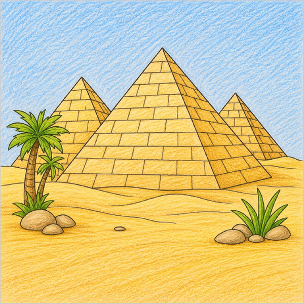 How to Draw an Egyptian Pyramid – Easy Step-by-Step Drawing for Kids