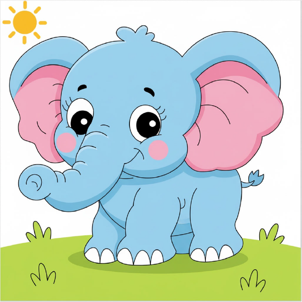 Easy elephant drawing for kids step by step, simple cartoon elephant sketch tutorial, printable worksheet beginner animal drawing guide