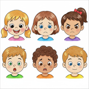 Simple Faces and expressions drawing for kids coloring activity