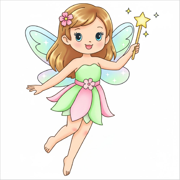How to draw a fairy step by step for kids, easy cute fairy drawing tutorial, simple magical character sketch guide
