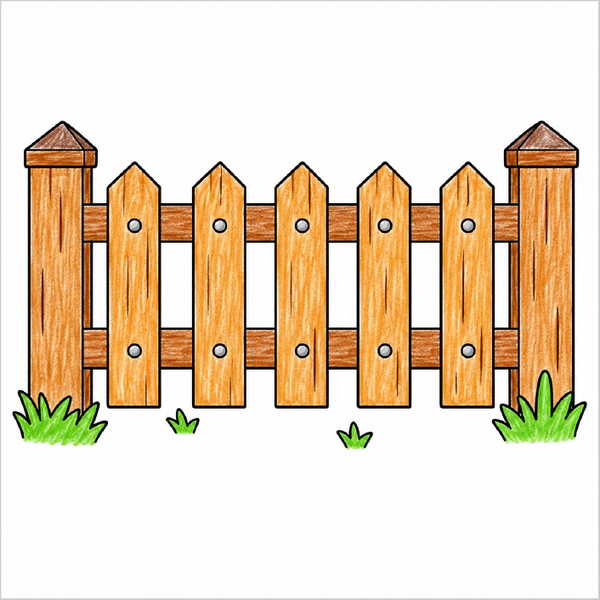 Easy farm fence illustration for children learning to draw.